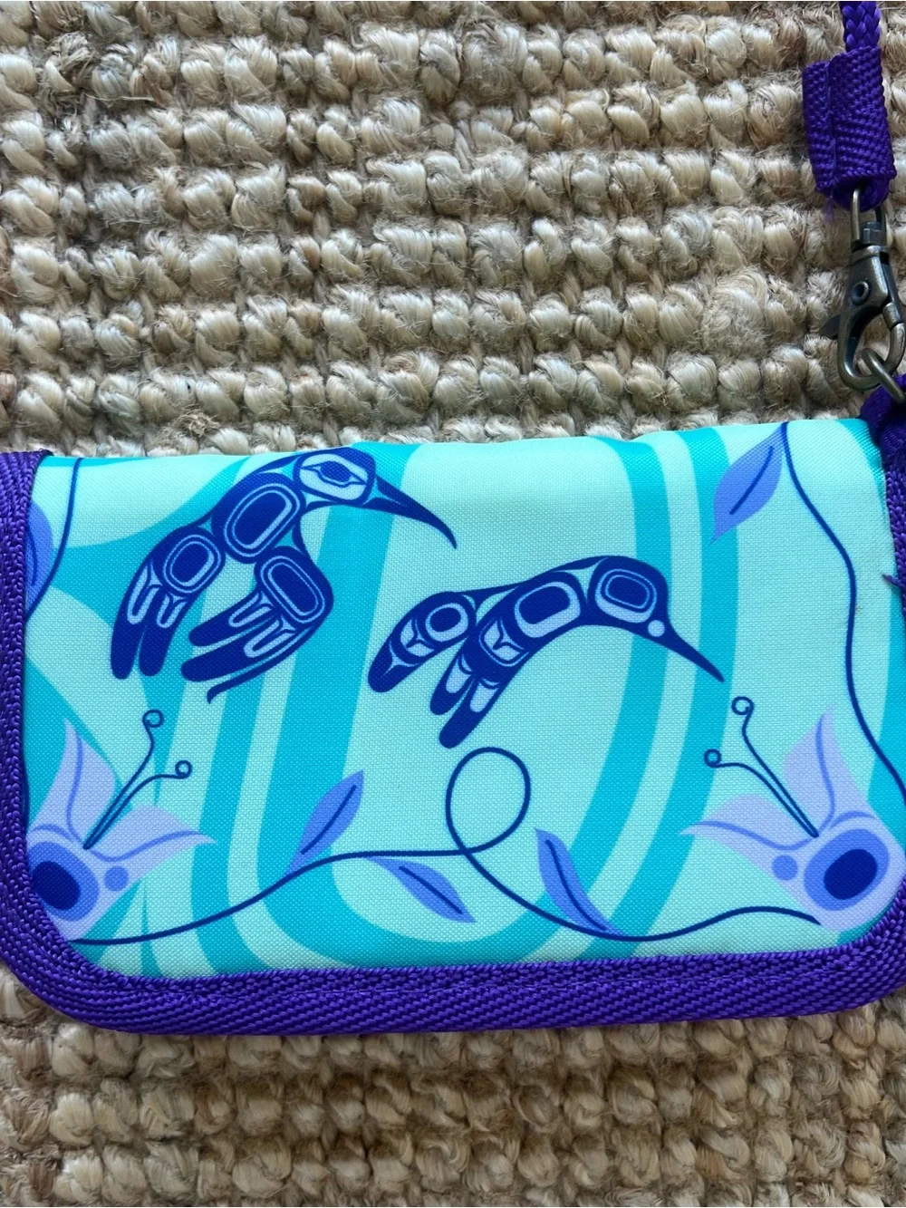 Women’s Teal & Purple Printed Crossbody Wallet